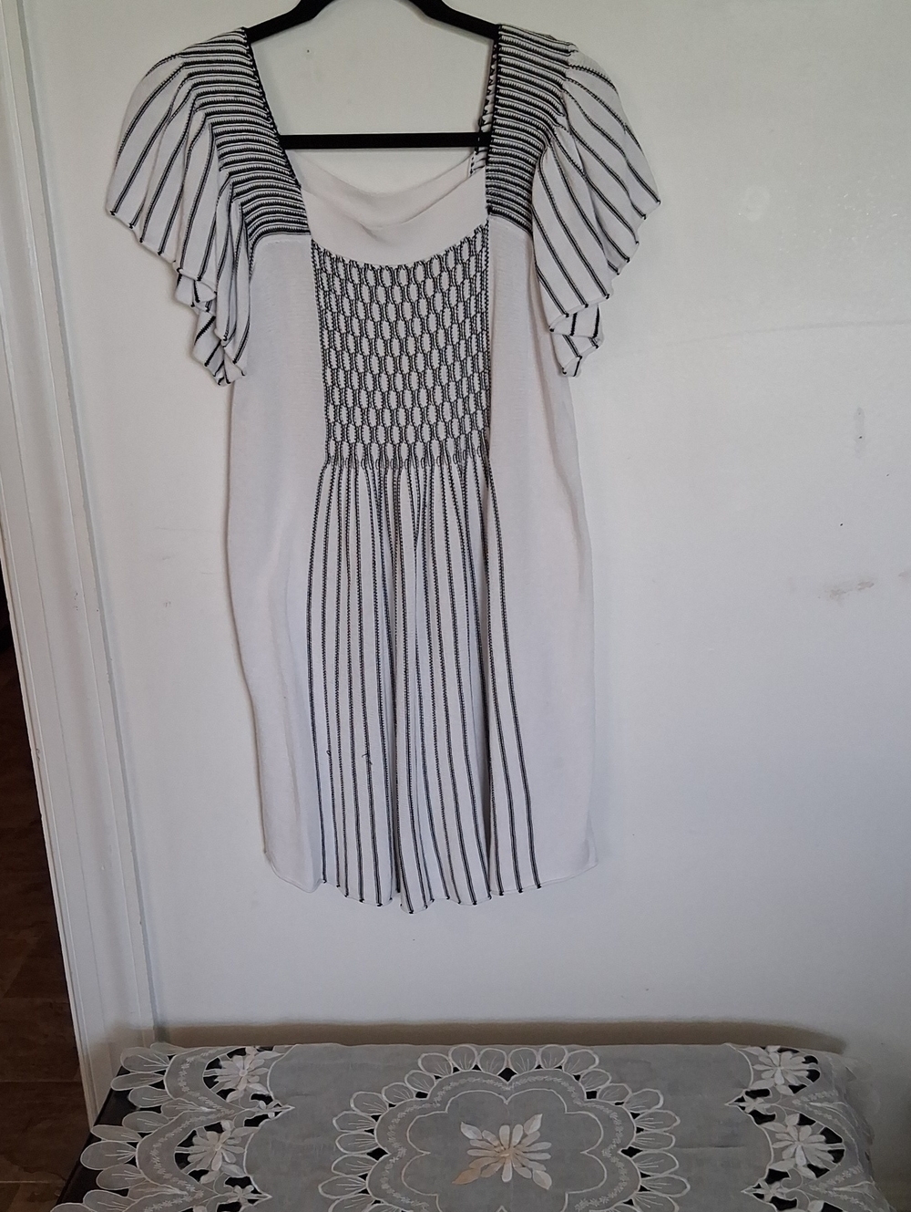 Madison White Tunic with Black Stripe Smocking